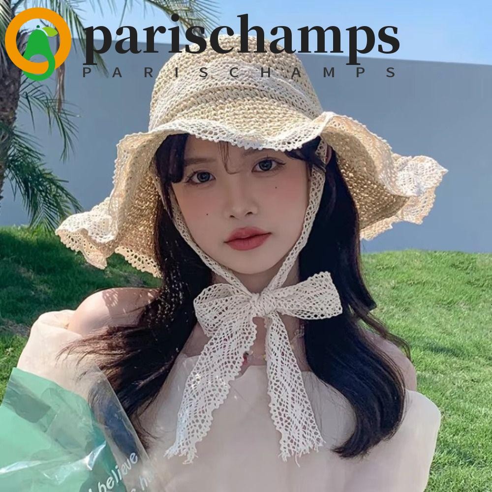 Parischamps หมวกฟางผู้หญิง, ฤดูใบไม้ผลิซัมเมอร์บีชหมวกกันแดดปีกใหญ่, อิน สไตล์อภิบาลลูกไม้เดินทางหมวกป้องกันรังสียูวีหญิง