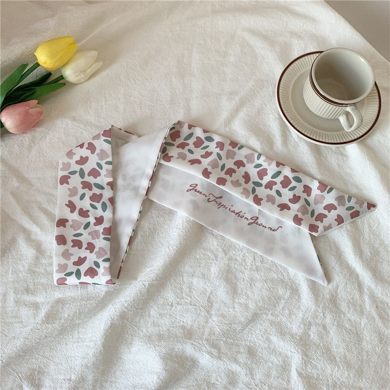 ผ้าพันคอและที่คาดผมยาวแบบใสสไตล์เกาหลีสำหรับคนดังในอินเทอร์เน็ต INS โบว์ผ้าไหมลายดอกไม้ที่น่ารัก - รูปที่ 7