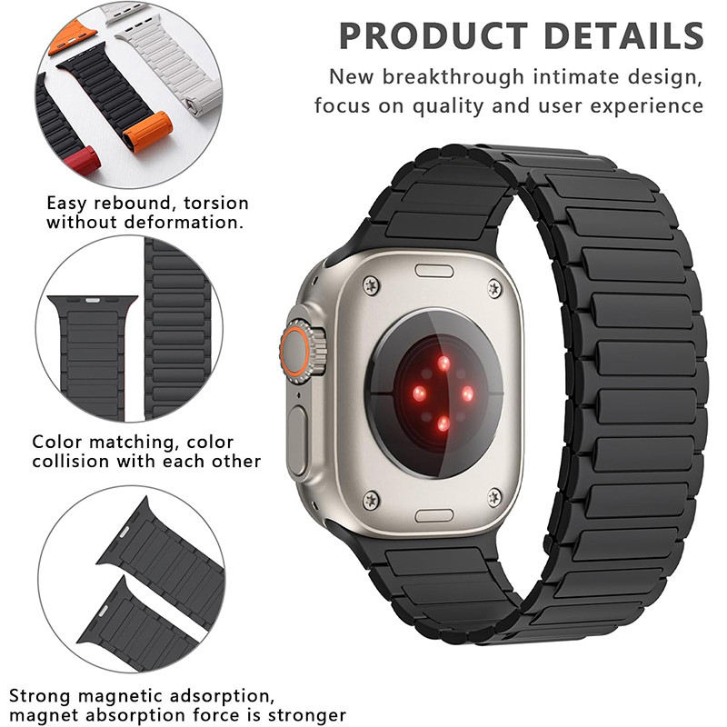 สายรัดซิลิโคนแม่เหล็กกันน้ำเข้ากันได้กับ iwatch band Ultra 2 49 มม. 46 มม. 42 มม. 44 มม. 45 มม. 41 มม. 38 มม. 40 มม.