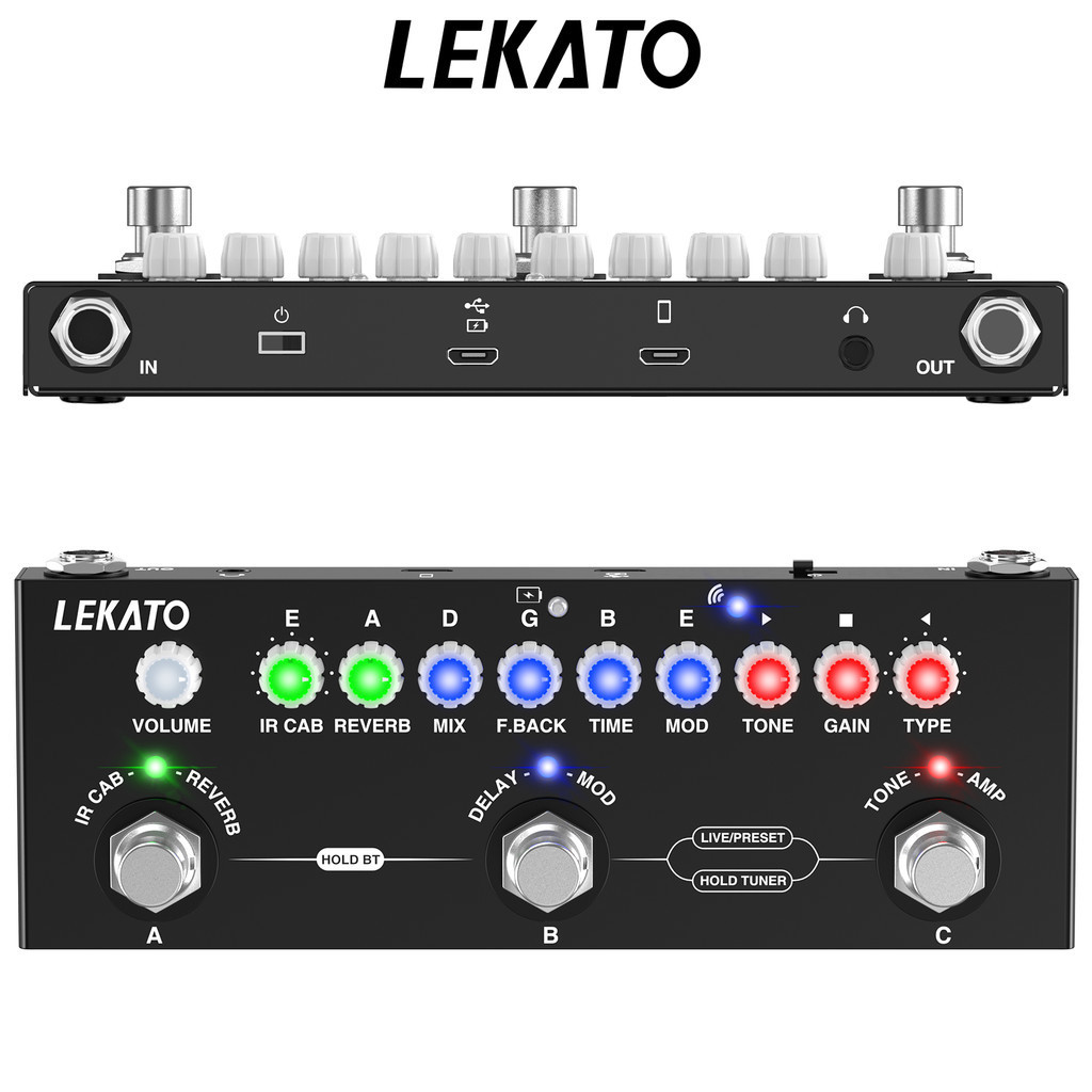 Lekato Cube Baby Multi Effects กีตาร์เหยียบ IR โหลด 9 AMP รุ่น Delay Reverb Distortion Overdrive Rechargable สนับสนุนการบันทึกบลูทูธ 5.0