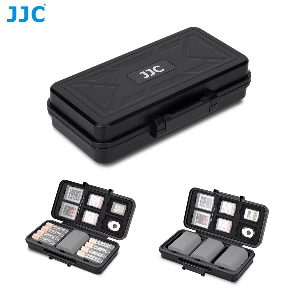 JJC กล่องใส่แบตกล้อง กล่องใส่การ์ดหน่วยความจำแบตเตอรี่ AA สำหรับ Canon LP-E6 Sony NP-FZ100 NPW235 EN