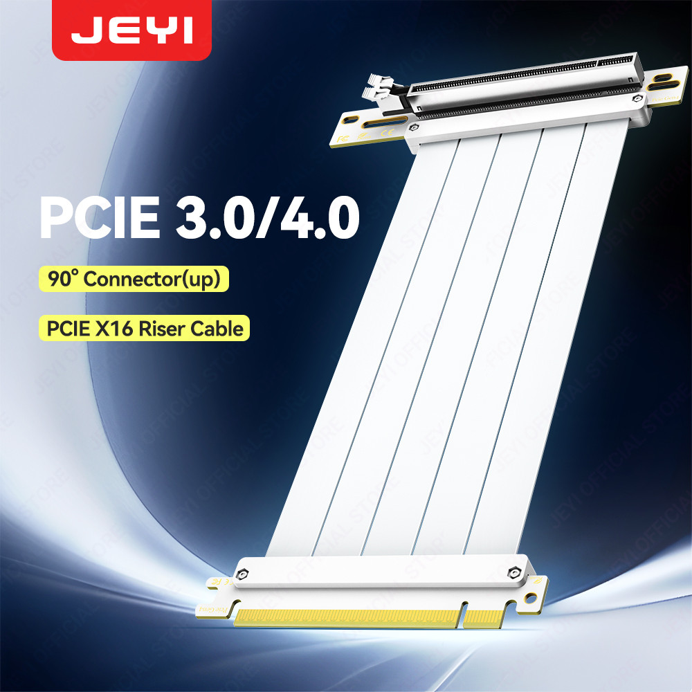 Jeyi PCIe 4.0 Riser Cable 90° อะแดปเตอร์, สายไฟต่อ PCIe 3.0/4.0 x16, EMI Shielded GPU Riser สําหรับ RTX 4090/4080/407900XTX.