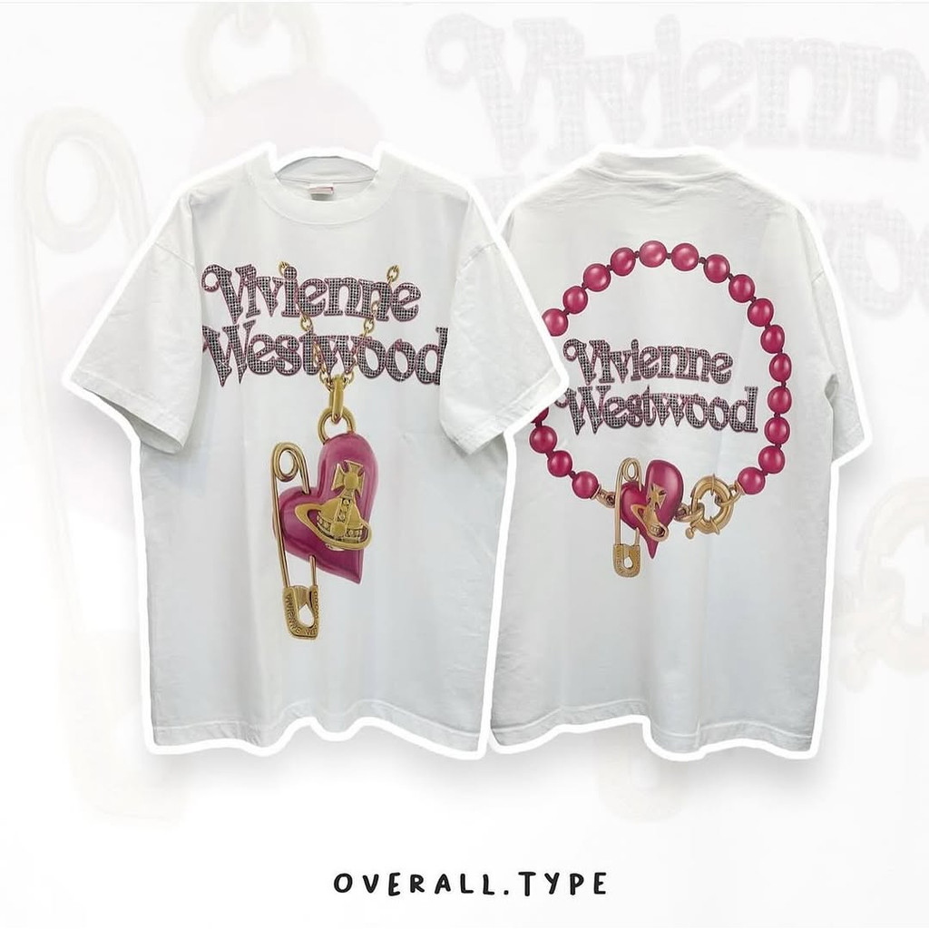 เสื้อยืดแขนสั้นพิมพ์ลายผู้หญิงสีขาว Vivienne Westwood 🎀 ผ้าฟอกเฟดนุ่มอย่างดี S-5xl