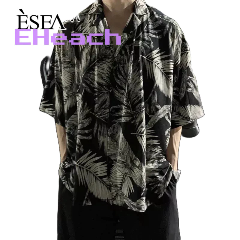 EHeach เสื้อเชิ้ตฮาวายลายดอกไม้แขนสั้นผู้ชาย thumbnail 4
