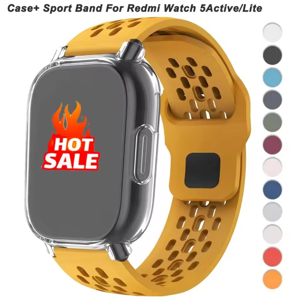เคส + สายซิลิโคนสําหรับ Xiaomi Redmi Watch 5 Active/5 Lite ตัวป้องกันหน้าจอแบบเต็ม TPU Soft Shell และแถบกีฬาระบายอากาศ