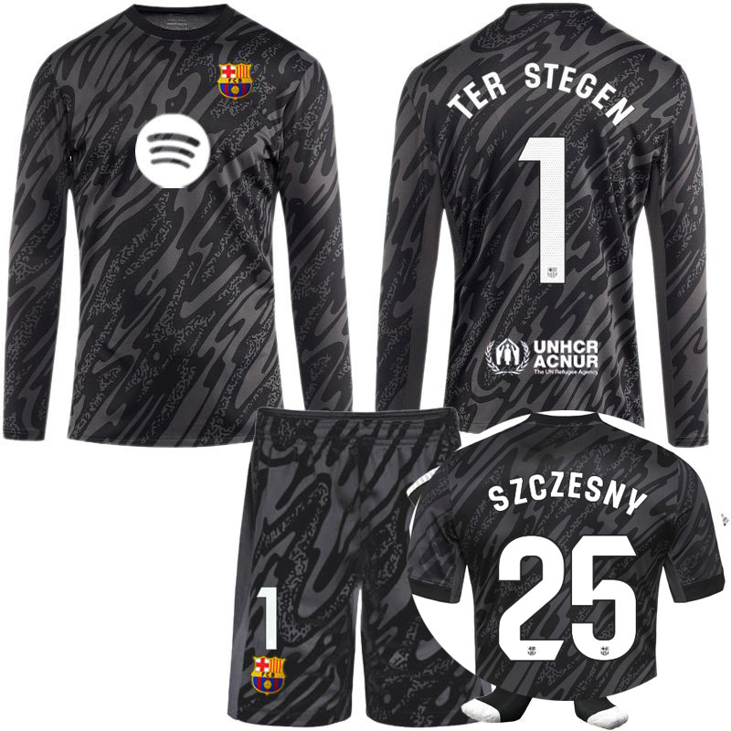 เสื้อผู้รักษาประตู # 1 เสื้อผู้รักษาประตู Ter Stegen Szczesny สีดำ แขนยาว แขนสั้น ชุดกีฬา