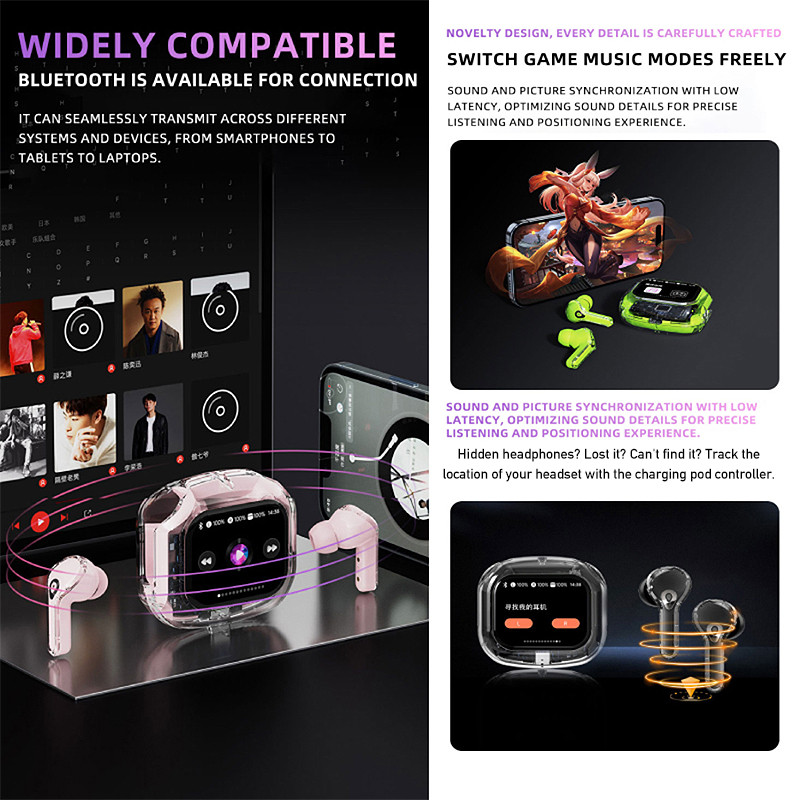 YOOGOO หูฟังบลูทูธพร้อมหน้าจอทัชสกรีน หูฟังจอสัมผัส หูฟังไร้สาย ตัดเสียงรบกวน พร้อมไมโครโฟน หน้าจอLCD Bluetooth Earphone - รูปที่ 5