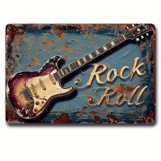 Retro Rock Roll กีตาร์ป้ายโลหะภาษาอังกฤษแขวนผนังตกแต่ง,อเนกประสงค์ Vintage Art สําหรับโรงรถ,คาเฟ่,บาร์,คลับ,ห้องนั่งเล่น