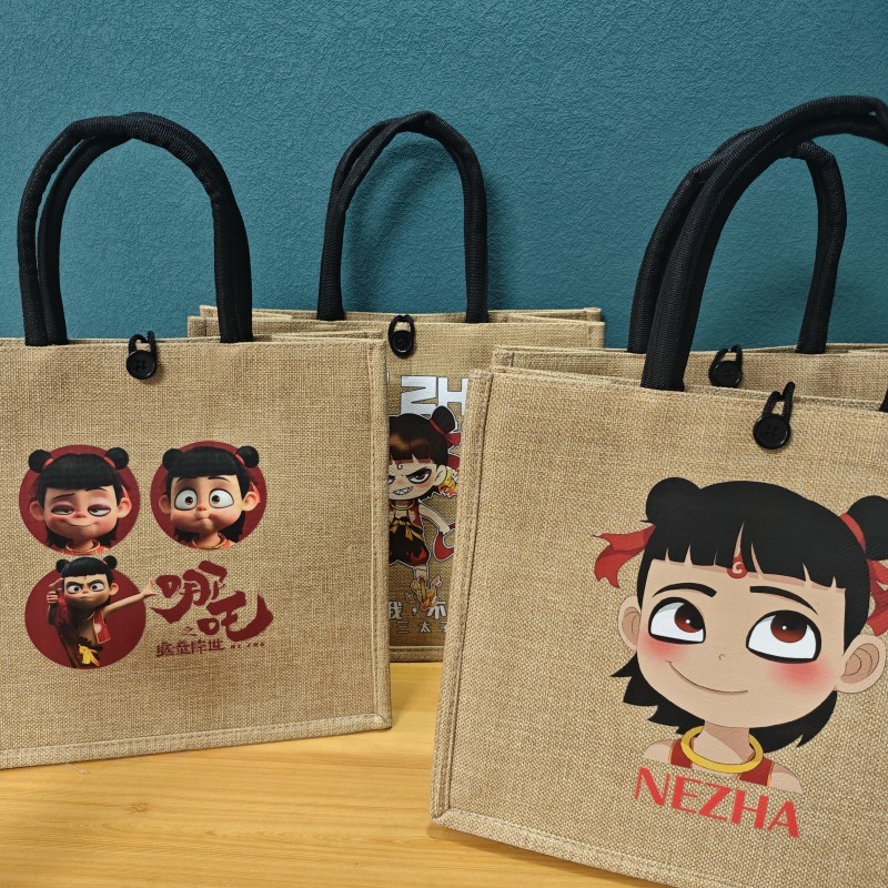 Nezha Sea Tote Bag Magnetic Buckle Linen Tote Bag ความจุขนาดใหญ่ Nezha Print Commuter Large Bag Tote