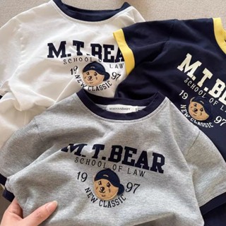 เสื้อยืดแขนสั้นลายหมีเด็กผ้าฝ้ายแท้แบบใหม่ฤดูร้อนเสื้อสีตัดก…