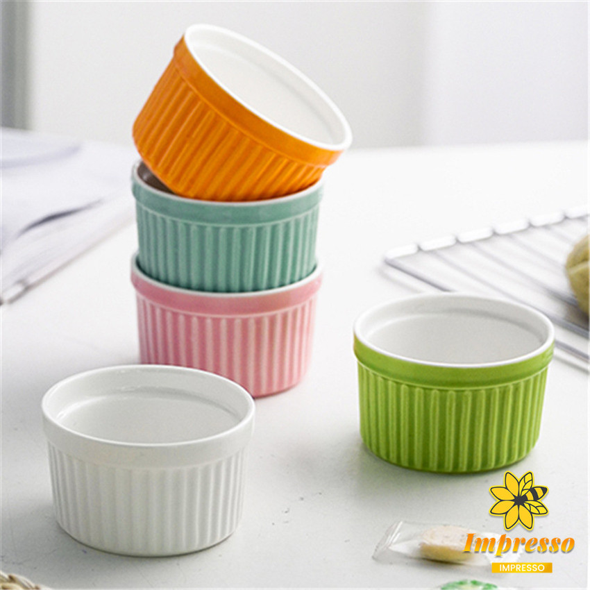 Impresso ถ้วยพุดดิ้ง สีสันแคนดี้ ชามเซรามิค ทนต่ออุณหภูมิสูง Baking mold