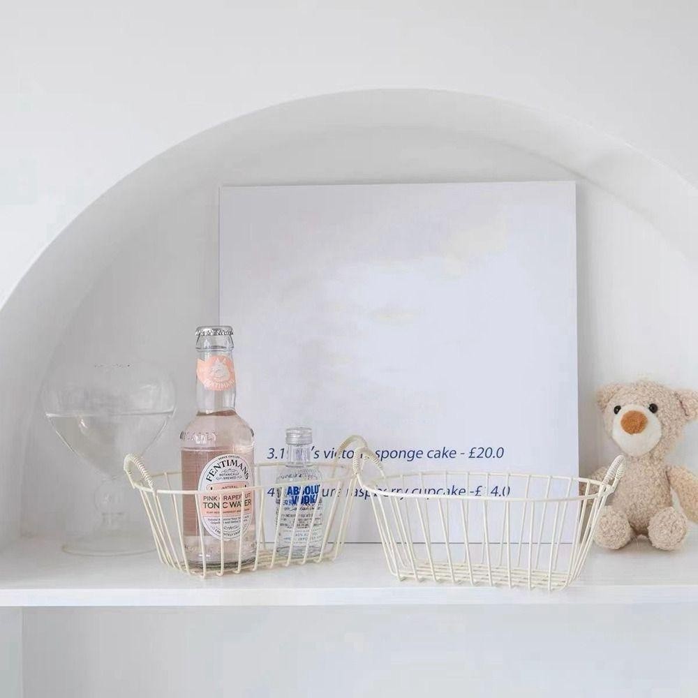 กลับ2ชีวิต ตะกร้าขนมปังเหล็ก,มีหูหิ้ว ตะกร้าเก็บลวดสีเบจ, อุปกรณ์จัดระเบียบของกระจุกกระจิกตกแต่งขนาดเล็กอเนกประสงค์สําหรับบ้าน - รูปที่ 2