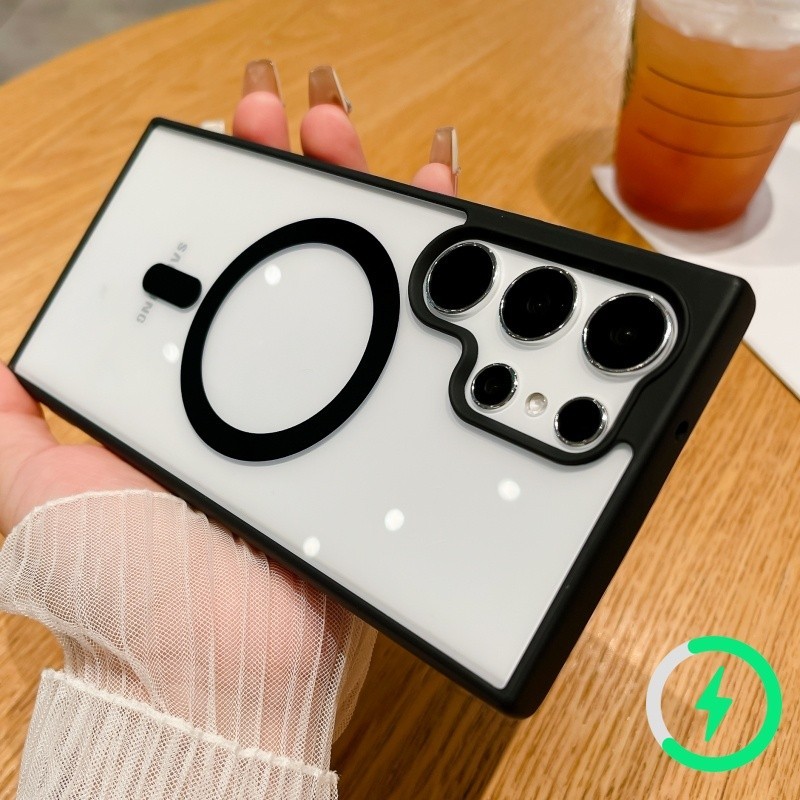 เคสโทรศัพท์มือถืออะคริลิคใส แบบแข็ง ขอบนิ่ม กันกระแทก หรูหรา สําหรับ Saumsung Galaxy S22 S23 S24 Ultra Plus