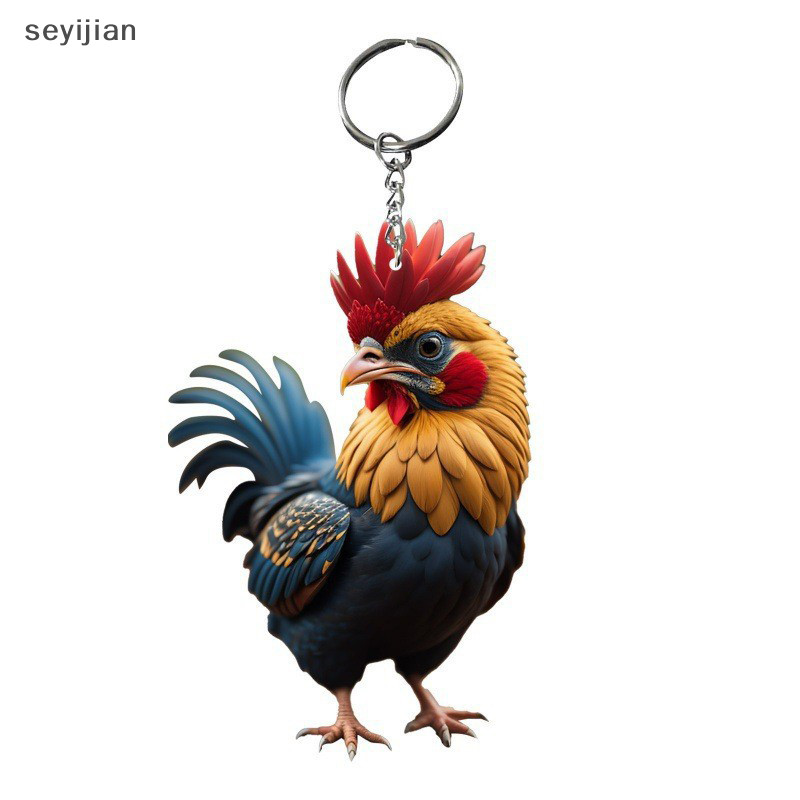 【Syj】พวงกุญแจอะคริลิค จี้รูปสัตว์ ไก่ ไก่ สร้างสรรค์ สําหรับตกแต่งต้นคริสต์มาส รถยนต์