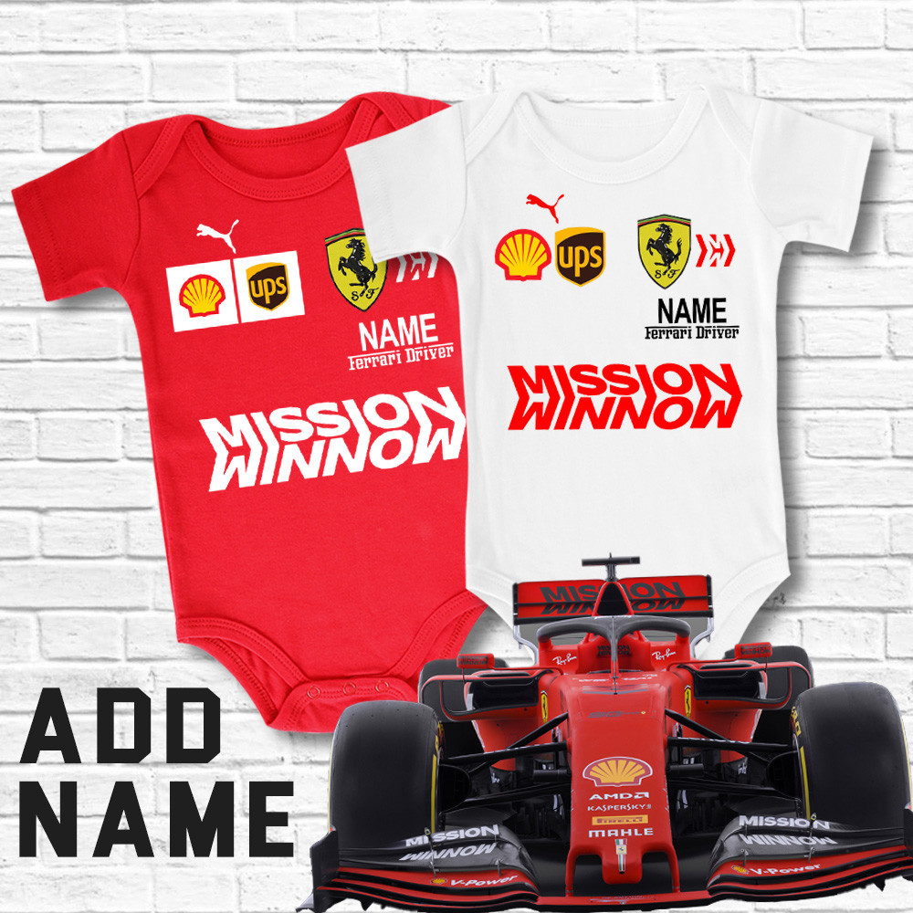 Haginbaby Ferrari Mission Winnow with Name Baby Onesie ชุดเสื้อผ้า ผ้าฝ้าย สําหรับเด็ก