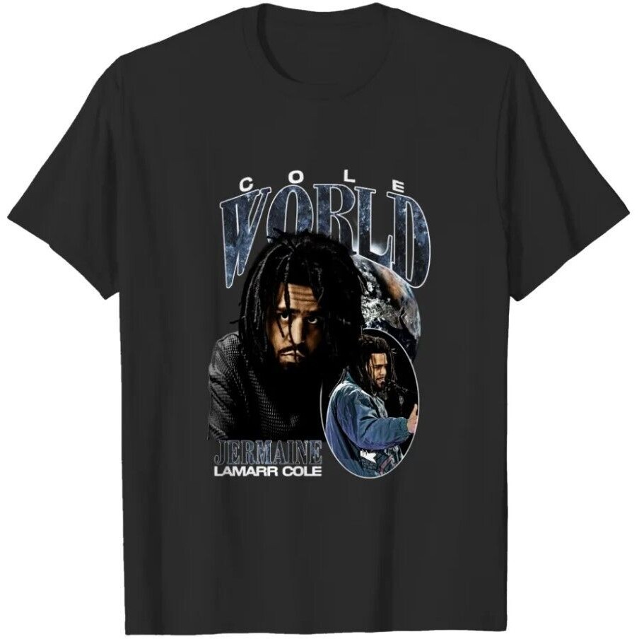 เสื้อยืดวินเทจ J Cole เสื้อ J Cole Rapper แขนสั้นผ้าฝ้ายสีดํา