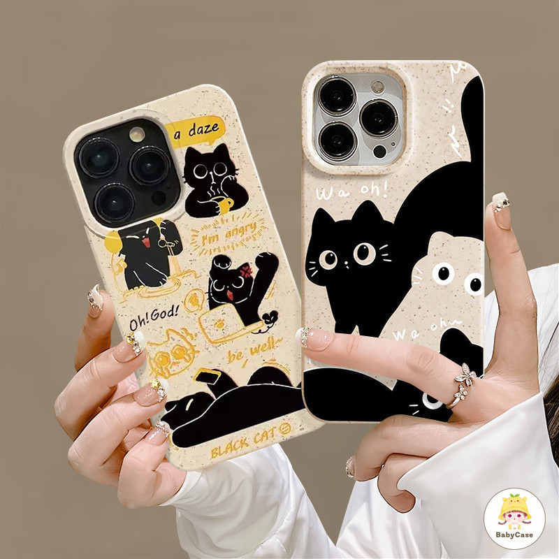 แมวดำน่ารักเป็นมิตรกับสิ่งแวดล้อมปลอกอ่อน IPhone 7Plus 11 15 13 12 14 Pro Max 6s 6 8 Plus X XR XS MAX