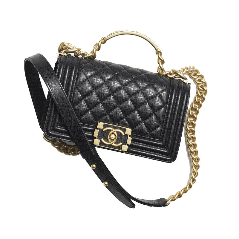 Chanel/Chanel Women's Bag Hammered Calf Leather Diamond Pattern Quilted Flipped Metal Handheld Mini One Shoulder Crossbo