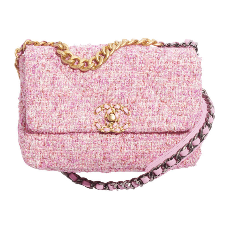 Chanel/Chanel Women's Bag Borsa 19 Cotton Tweed Pink Flap Logo Buckle Single Shoulder Crossbody