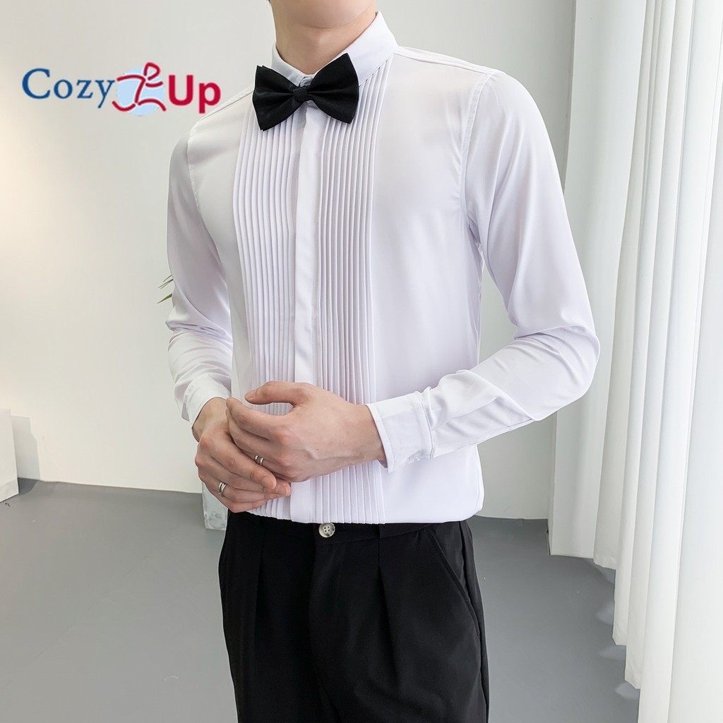 Cozy Up Men Slim Cut Tuxedo สีทึบ Wing Tip Collar แขนยาว ชุดเสื้องานแต่งงานอย่างเป็นทางการสําหรับเจ้าบ่าว