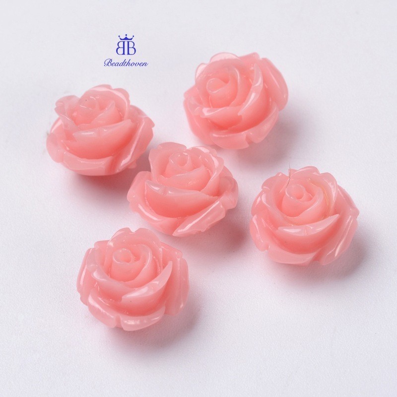 5-20 ชิ้นลูกปัดสังเคราะห์ดอกไม้ Nice สําหรับเครื่องประดับ DIY ทําย้อมสีชมพูประมาณ 11 มม.กว้าง 11 มม.ยาว 8 มม.รูหนา: 0.5 มม.