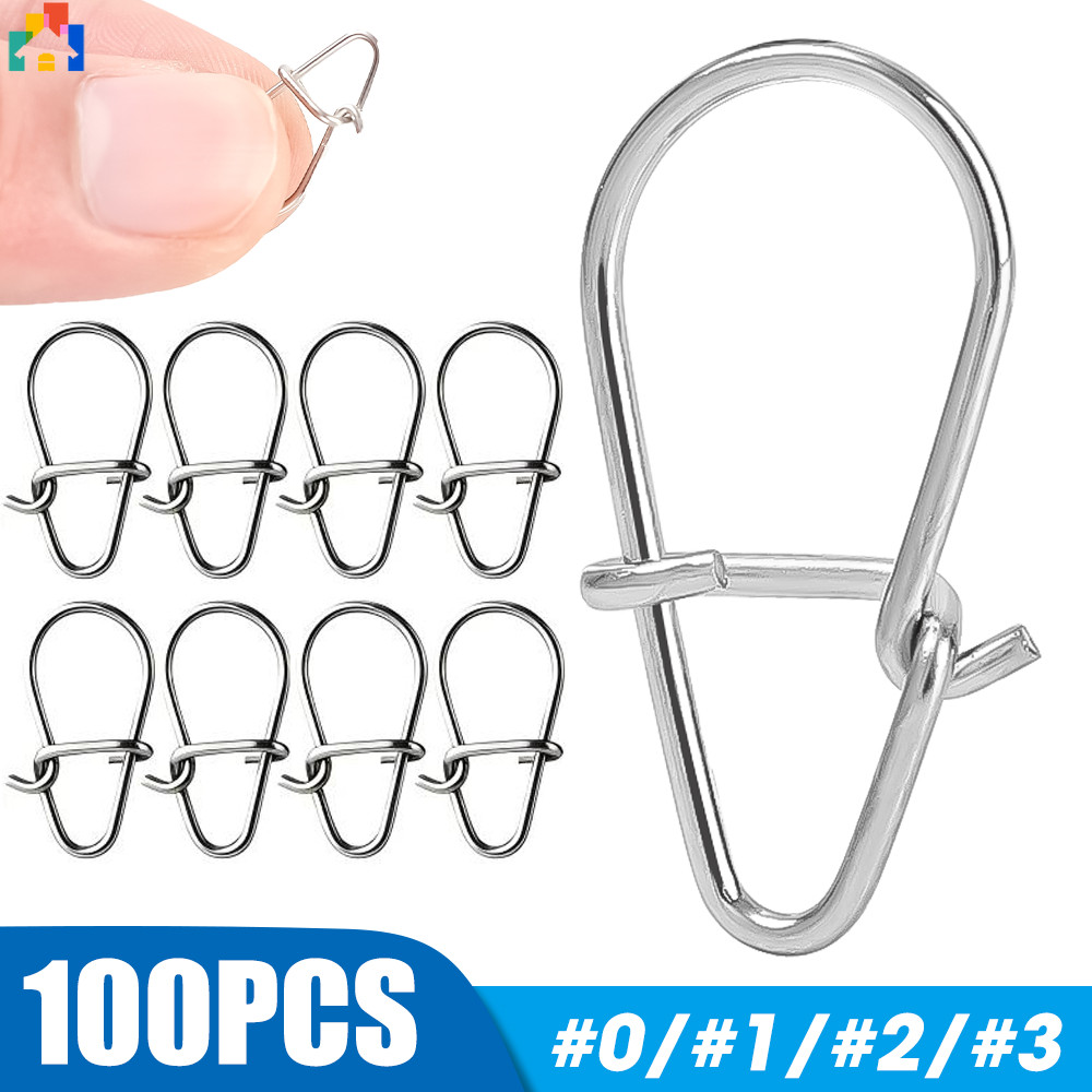 100 ชิ ้ น 4 ขนาดตกปลา Connector Hooks Line คลิปล ็ อค Carabiners สแตนเลสตกปลา Fastener Snaps เครื ่ องมือ