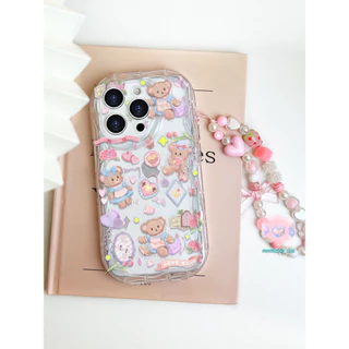 [จัดส่งในพื้นที่] เคสโทรศัพท์สีครีมดอกไม้เข้ากันได้กับiPhone X XR XSหมี 11 13 14 15 12 Pro MAX 7 8 14 15 PLUS 12 13 MINI