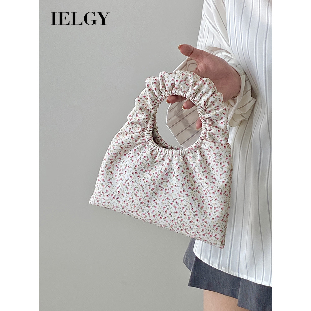 Ielgy Floral Pleated Cloud Bag Hand Carry Mini Bag