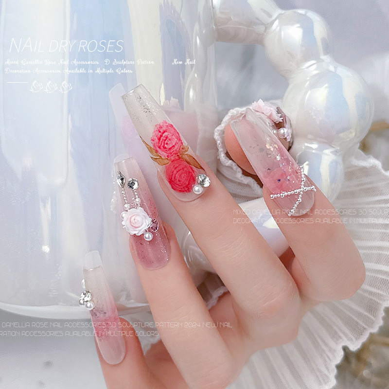 เล็บตกแต่งเล็บสติกเกอร์เล็บ Rhinestone คริสตัล Camellia Rose ดอกไม้ชุด 50 ชิ้น KOUDAN - รูปที่ 6