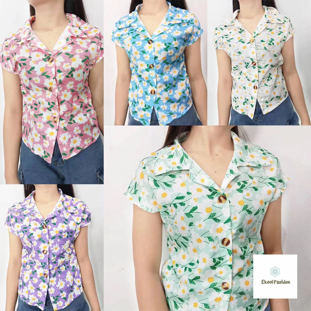 EKool เสื้อแขนสั้นลายดอกไม้ ผู้หญิง