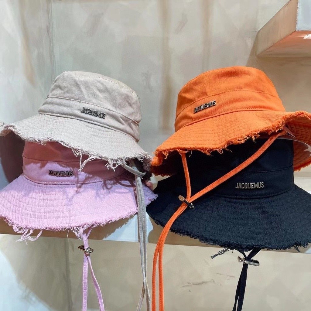 Hyuna's JACQUEMUS หมวกชาวประมง แต่งขนเฟอร์ ป้องกันแสงแดด ขนาดใหญ่ แฟชั่นฤดูร้อน สําหรับผู้หญิง