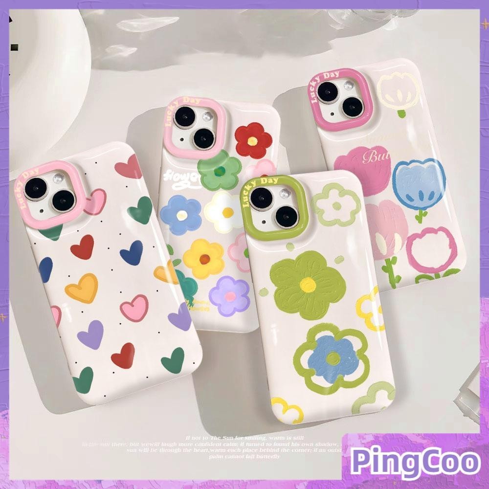 สําหรับ iPhone 15 Pro Max iPhone 11 กรณี Air กระเป๋ากันกระแทกเคลือบเงา TPU นุ่มน่ารักดอกไม้สีสันสดใสรูปแบบใช้งานร่วมกับ iPhone 14 13 12 11 XS XR 7Plus 8Plus