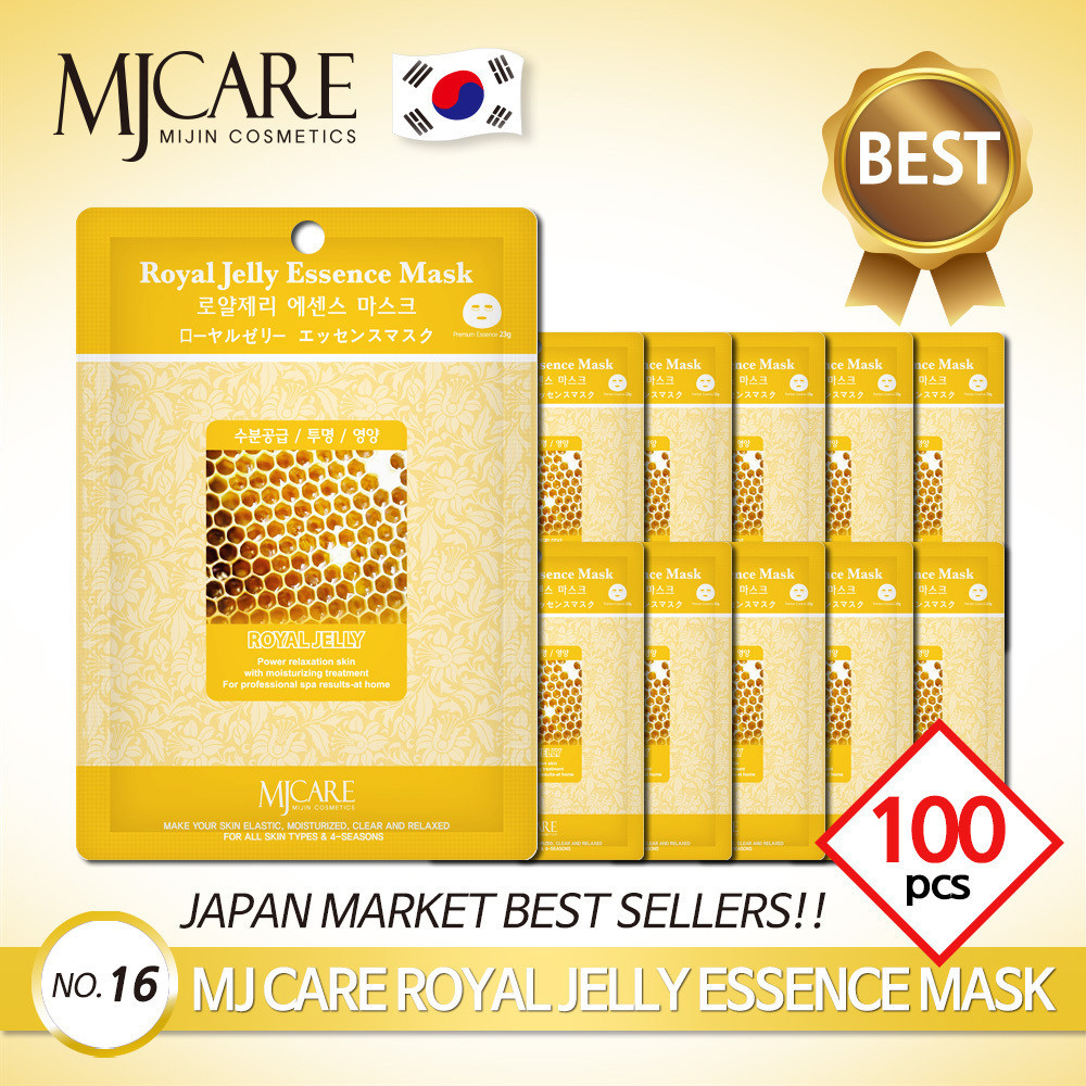 Mjcare Essence Mask Royal Jelly, 100ea x 23g, ให้ความชุ่มชื้น + ความชัดเจน + โภชนาการ 1 แพ็ค 1 วัน