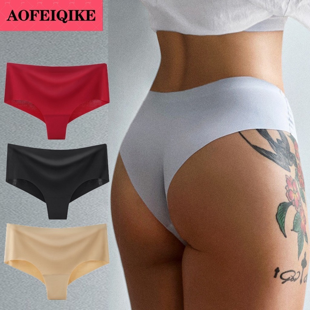 Aofeiqike กางเกงไม่มีรอยต่อ Plus ขนาดผ้าไหมน้ําแข็งกางเกงสําหรับผู้หญิงชุดชั้นในกลางเอวพิมพ์เสือดาวฟิตเนสกีฬา M-XL