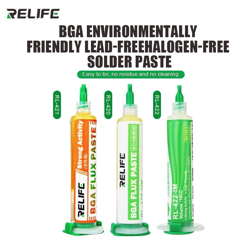 กิจกรรมที่แข็งแกร่งฮาโลเจนฟรี Relife BGA Flux Paste 10CC RL-420 RL-421 RL-422 การประสานวาง Flux BGA 
