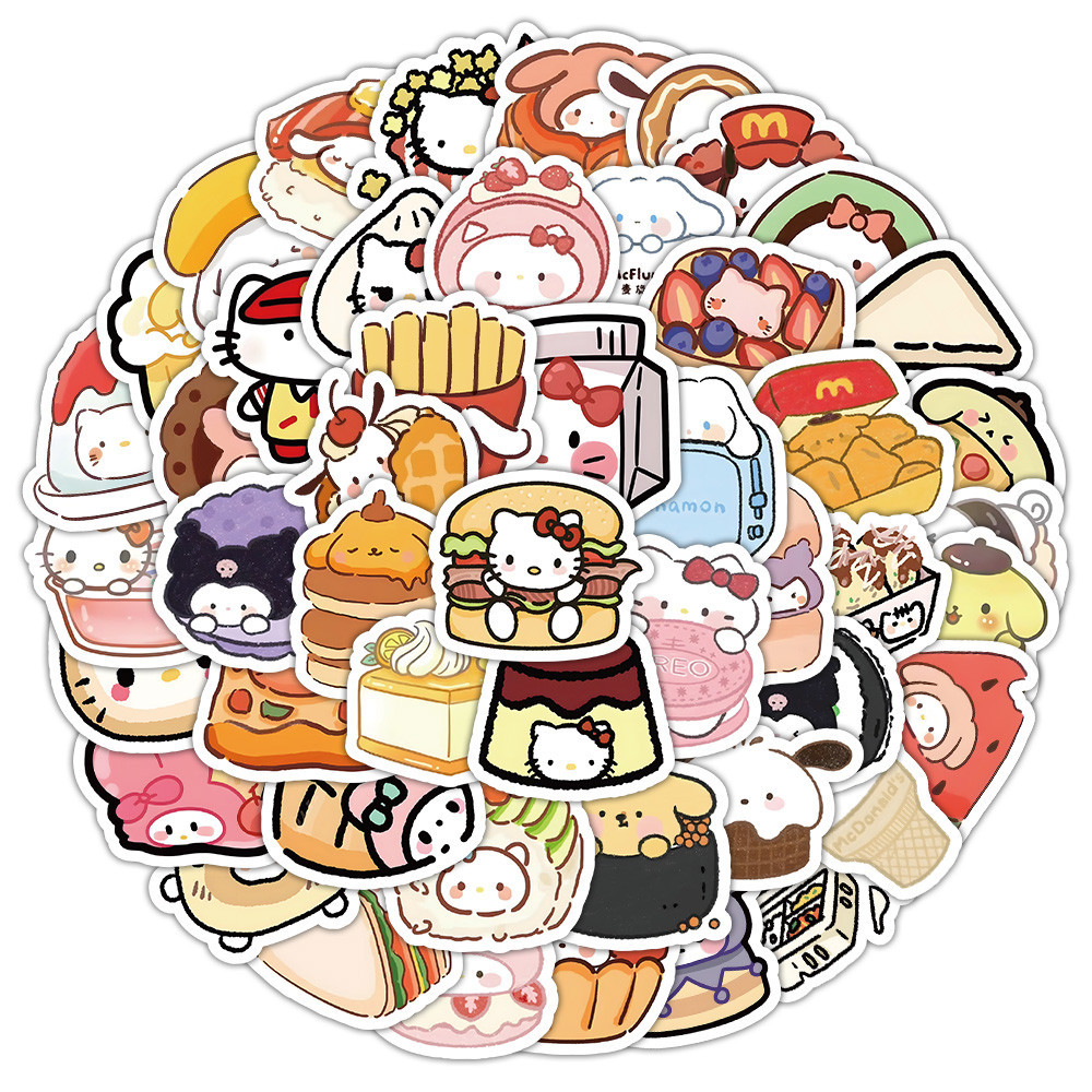 103pcs ผสมน ่ ารัก Sanrio ชุดอาหารกันน ้ ํา Graffiti สติกเกอร ์ สําหรับหมวกกันน ็ อคจักรยานบัญชีมือดินสอ Decals LanLanStickersWorld