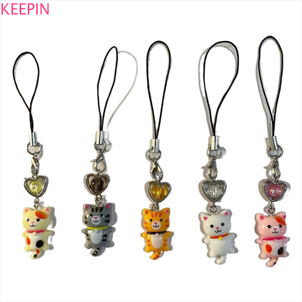 Keepin แมวสายโทรศัพท์,จี้แมว Anti Lost Y2K โทรศัพท์ Charm,กระเป๋าตกแต่งโทรศัพท์มือถือ Chain Key แหวนหัวใจโทรศัพท์ Lanyard ผู้หญิงหญิง