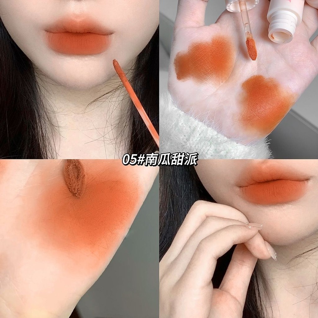 สีส้ม Matte Velvet Lip Gloss ติดทนนาน Non-stick Cup Liquid ลิปสติกเซ็กซี่ Lip Tint Lip Glaze เกาหลีแต่งหน้า Lip เครื่องสําอาง