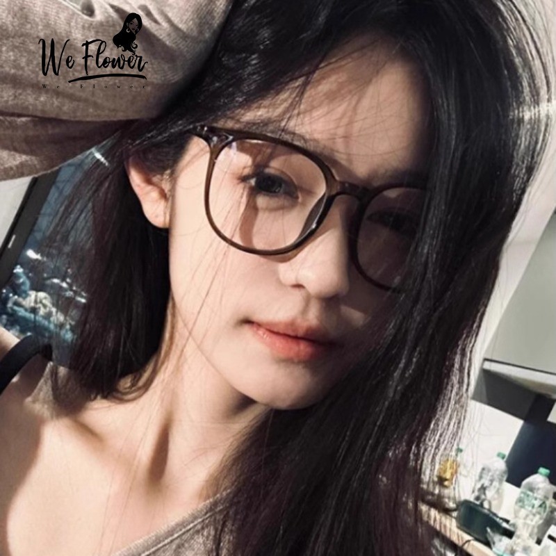 เราดอกไม้เกาหลีอินเทรนด์บิ๊กสแควร์กรอบแว่นตาสําหรับผู้หญิงสาวแฟชั่นแสงสีฟ้าปิดกั้นเลนส์แว่นตาแว่นตาเครื่องประดับ