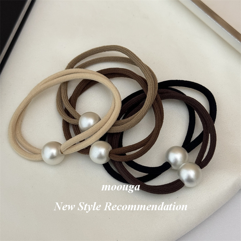 Moouga/simple Basic ยืดหยุ ่ นสูง Double-Strand ยางรัดผมเชือกหญิงอารมณ ์ Pearl ผมหางม ้ า Tie ผมหัวเชือก Ball แหวนผม Headdress