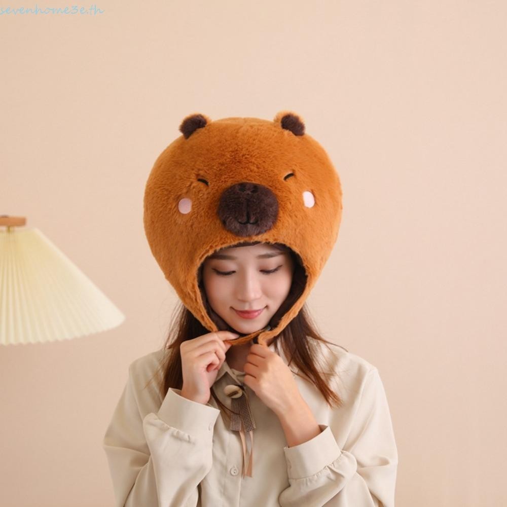 Sevenhome3e Capybara หมวกสัตว์, Plush Capybara สัตว์หมวก Plush Capybara หมวก, Carnival บทบาทเล่นการ์ตูนน่ารักแปลกสัตว์หน้ากากกลางแจ้ง