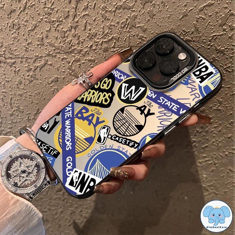 โลโก้แบรนด์อินเทรนด์คู่ Warriors Bay เคสเลนส์โลหะชุบหรูหรา iPhone 11 12 15 13 14 Pro Max XR 7 8 15 14 Plus SE X XS Max