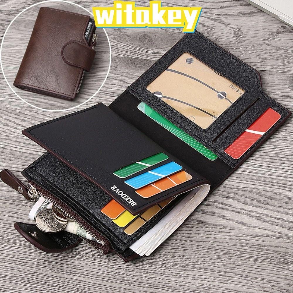 Witakey Mens Wallet, Short with Zipper Coin Purses, Fashion Slim PU Leather Money Bag Men
