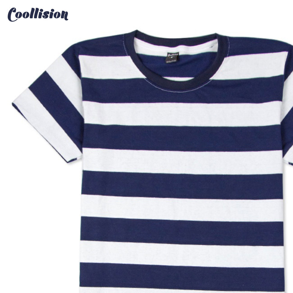 #COOLLISION (NEW!!) กรม-ขาว 2นิ้ว  2inch navy-white เสื้อลายทาง unisex ผ้าไม่ลื่น ฝ้าย สีไม่ตก