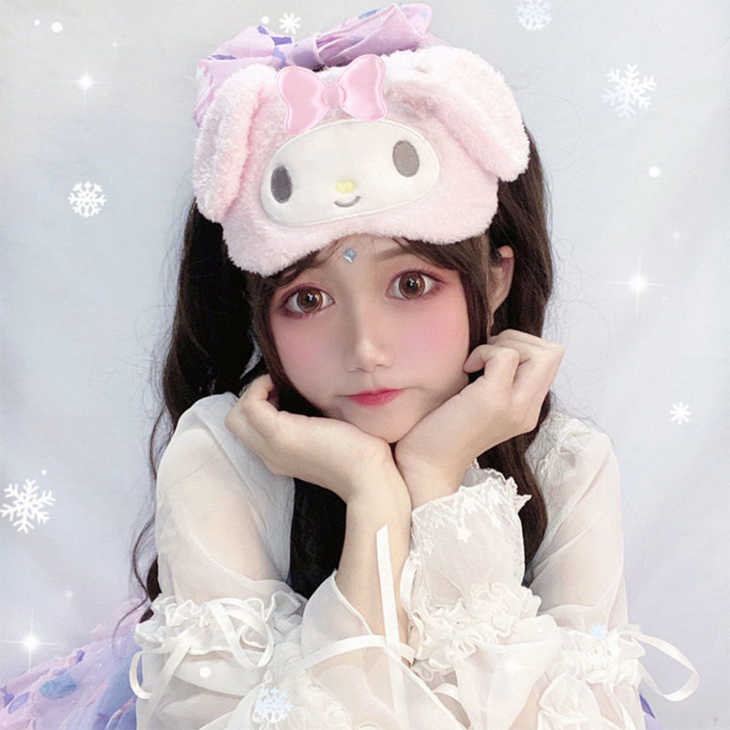 ผ้าปิดตานอน นุ่มๆ  sanrio ลายการ์ตูนน่ารัก สีขาว สีชมพู  
