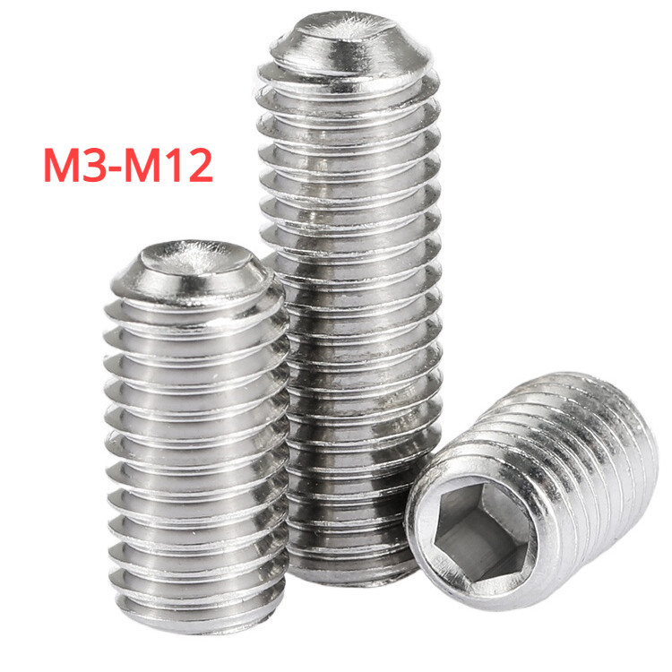 [YHM1] สกรู ตัวหนอน หกเหลี่ยม ปลายตัด สแตนเลส 304 เกลียวมิล หยาบ M3M4M5M6M8M10M12/ Hex Socket Set Screw w/ Cup Point