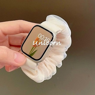 Ins สไตล์ Scrunchie สําหรับ Apple Watch Band 44 มม.40 มม.45 มม.41 มม.38 มม.49 มม.42 มม.46 มม.ไนลอน Solo Loop สร้อยข้อมือ iWatch ผู้หญิง 10 9 8 7 6 5 4 SE