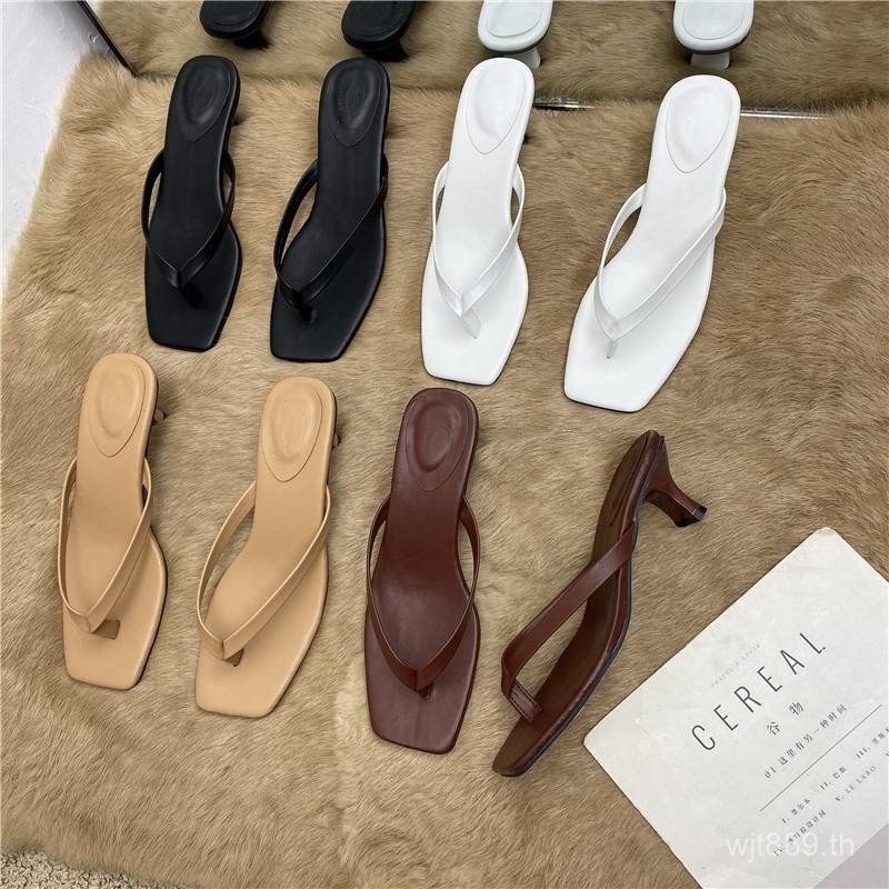 ยุโรปสไตล์อเมริกัน Flip-Flops รองเท้าแตะแฟชั่นผู้หญิงสวมใส่ด้านนอก 2024 ฤดูร้อนสไตล์ใหม่ Stiletto Niche สไตล์รองเท้าส้นสูง Flip-Flops ผู้หญิง