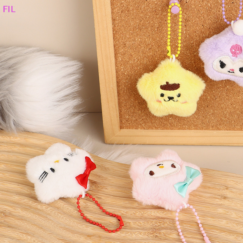 Fil Plush Star Sanrio จี้การ์ตูน Hello Kitty Kuromi Melody ตุ๊กตานุ่มตุ๊กตาพวงกุญแจพวงกุญแจรถกระเป๋าเป้สะพายหลังตกแต่งของขวัญ OP