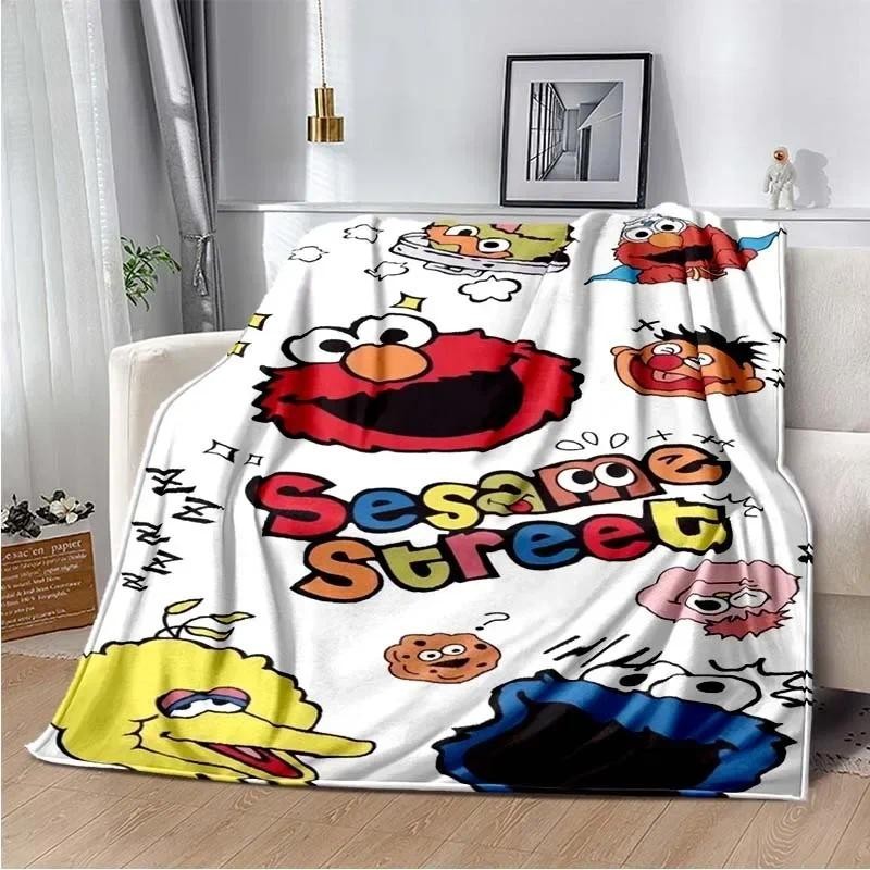 น่ารัก S-Sesame-street การ์ตูนอะนิเมะโยนผ้าห่มโซฟาผ้าปูที่นอนโซฟาปิคนิค Super Soft น่ารัก kawai Flan